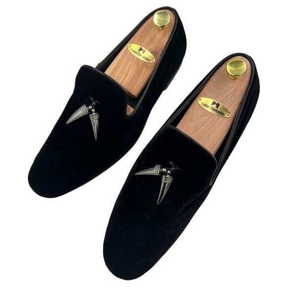 GIORGIO BRUTINI Cowell Black Velvet Slip On Loafer Gunmetal Pointed Tassels - Picture 4 of 13